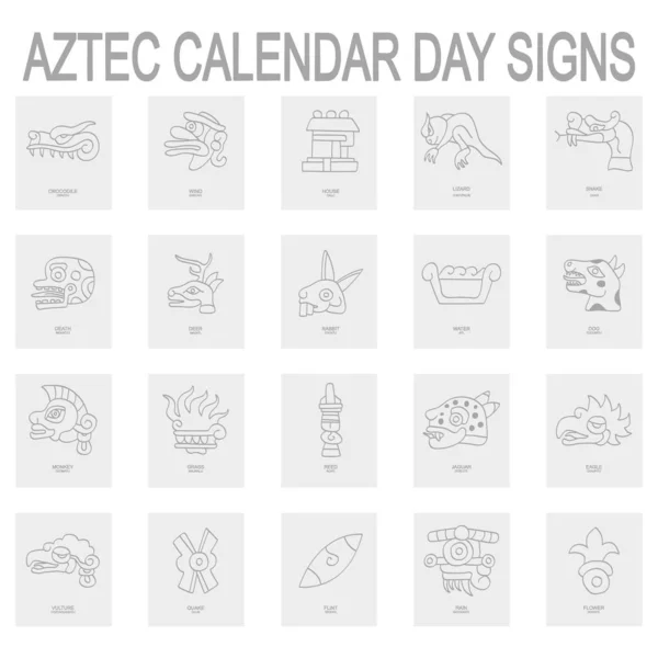 Conjunto Iconos Monocromáticos Con Calendario Azteca Señales Día Para Diseño — Vector de stock