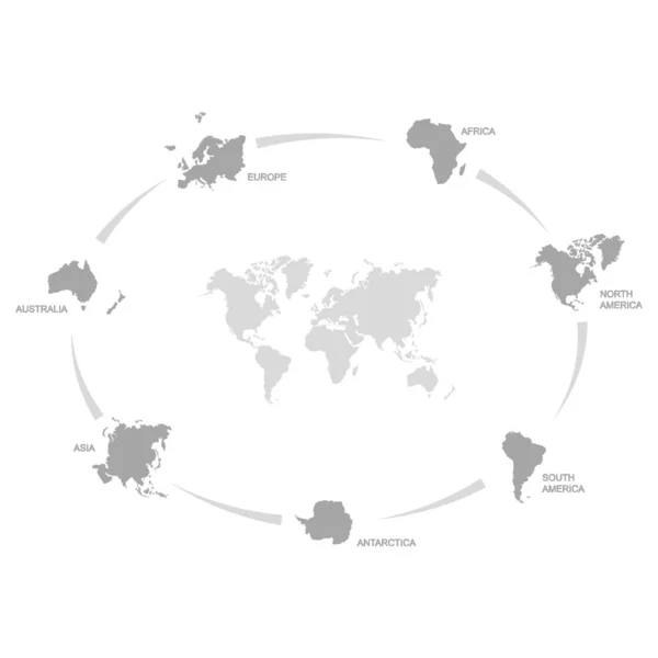 Vektorsymbol Mit Weltkarte Und Kontinenten — Stockvektor