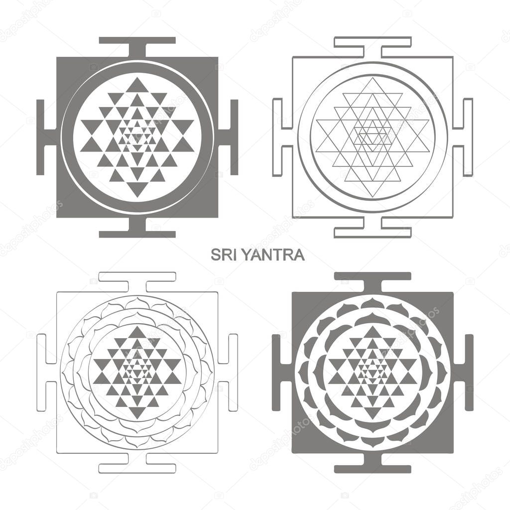 Vector icon with Sri Yantra Hinduism symbol 