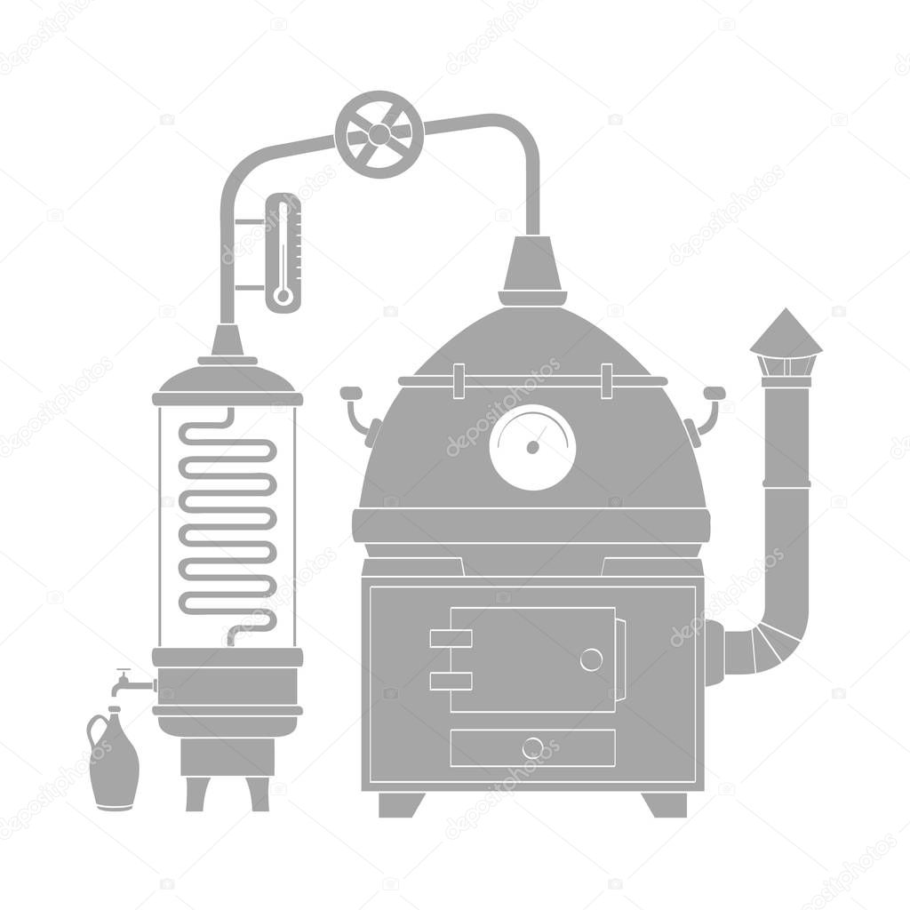 vector icon with vintage distillation apparatus