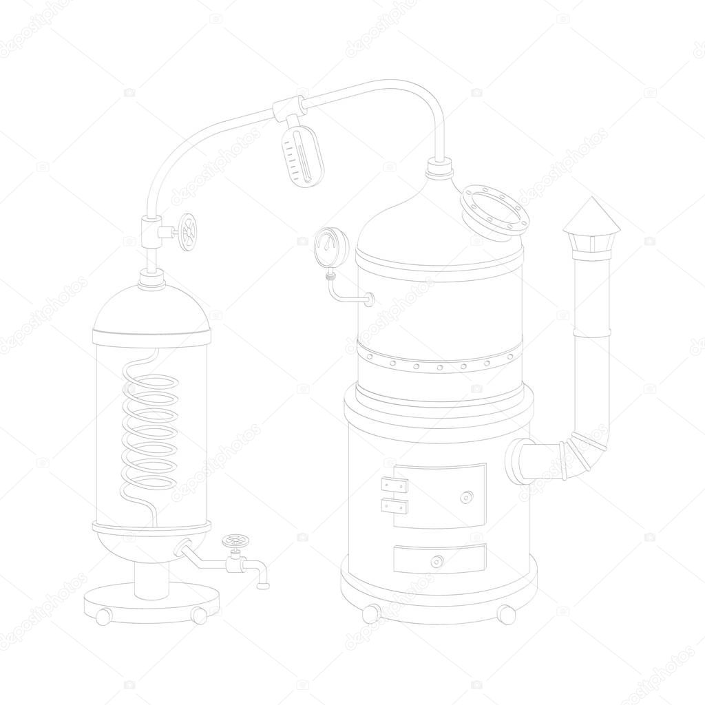 Vector icon with vintage distillation apparatus