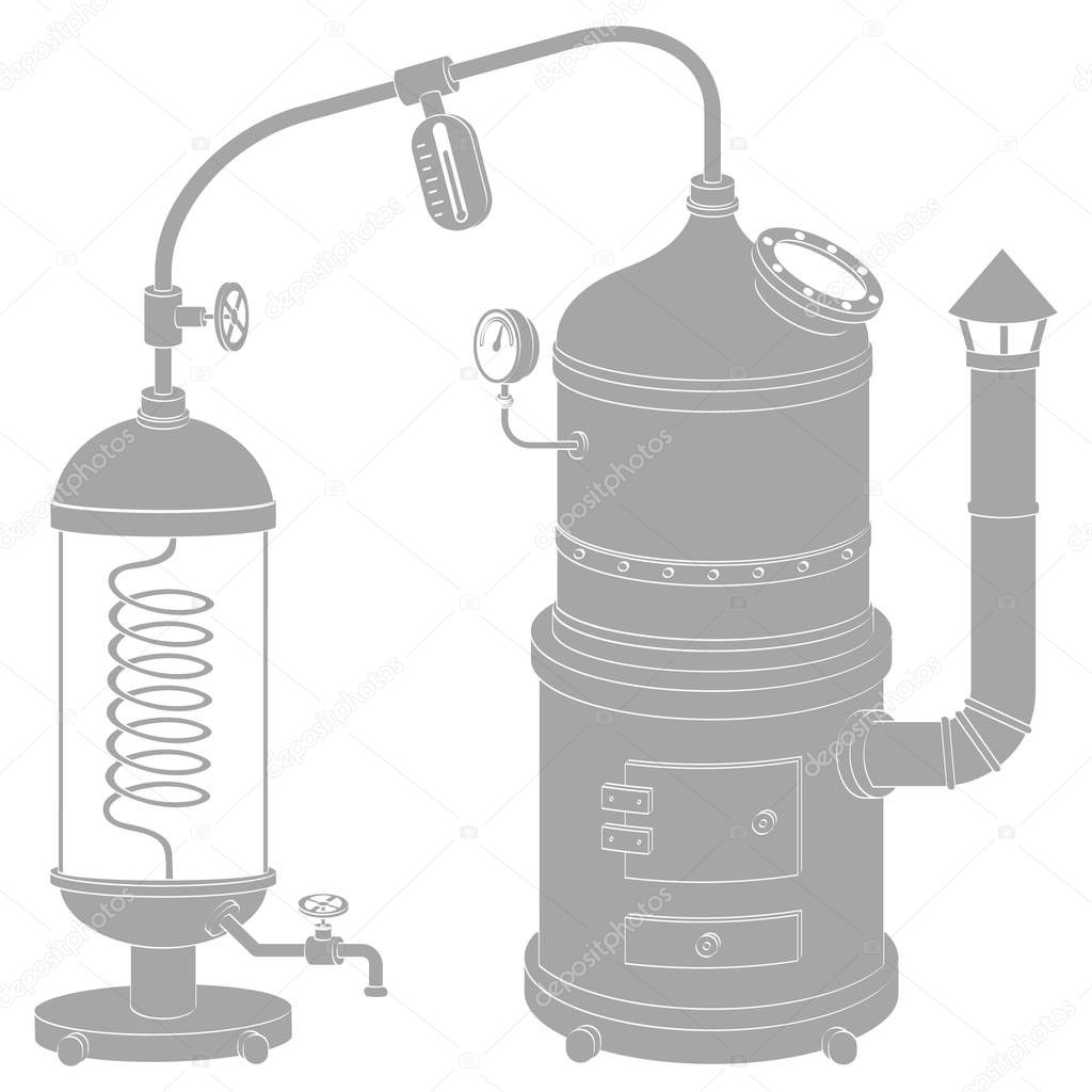 Vector icon with vintage distillation apparatus