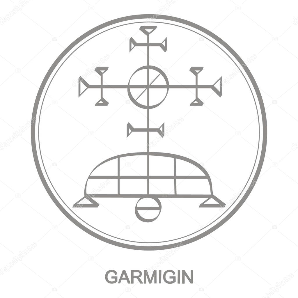 Vector icon with symbol of demon Garmigin. Sigil of Demon Garmigin