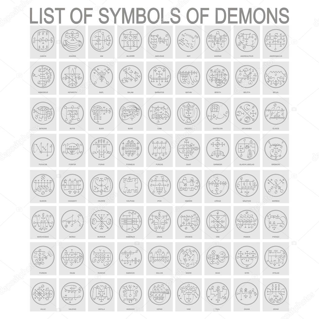 Vector set with symbols of demons. Sigils of Demons 