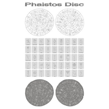 monochrome vector illustration with Phaistos disc clipart