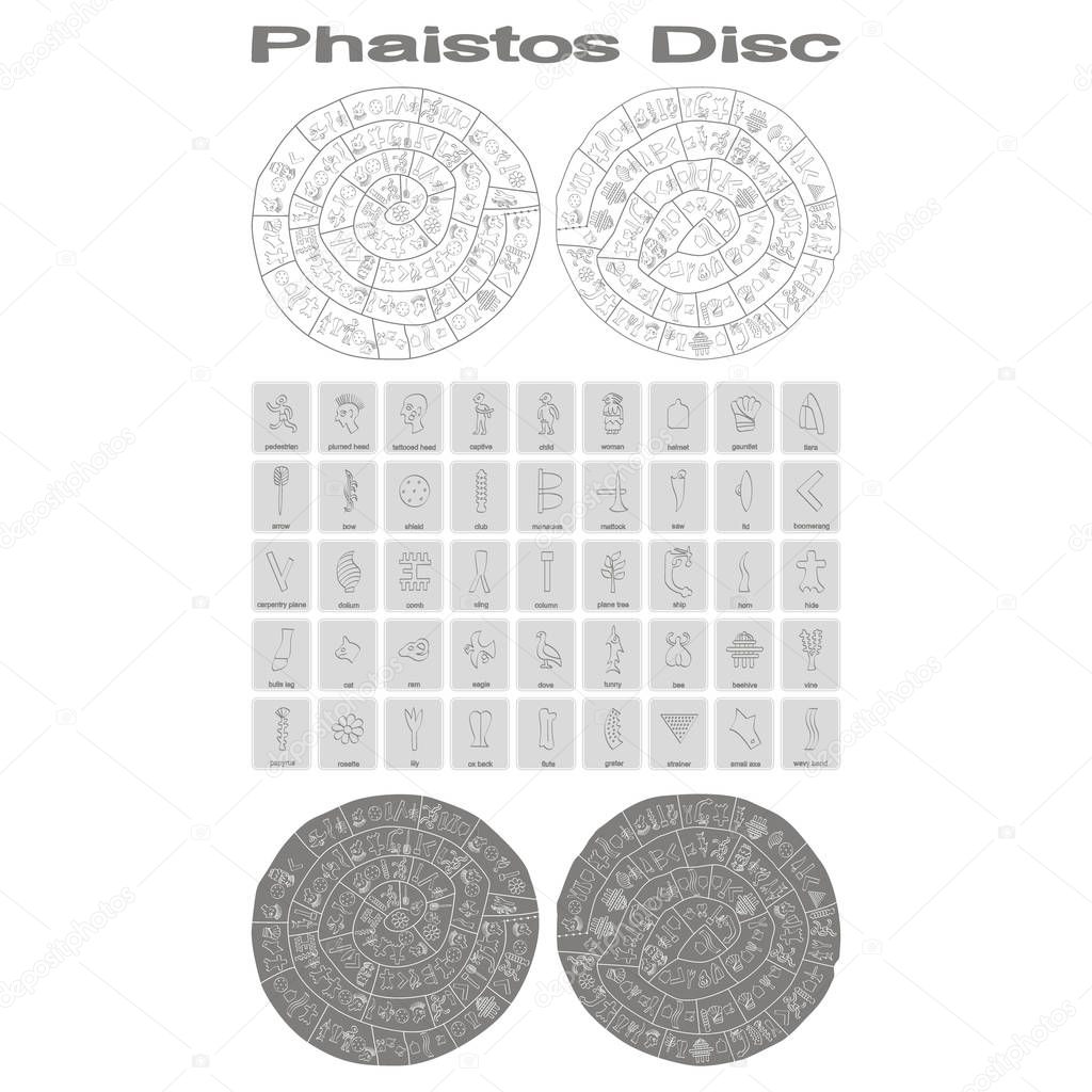 monochrome vector illustration with Phaistos disc