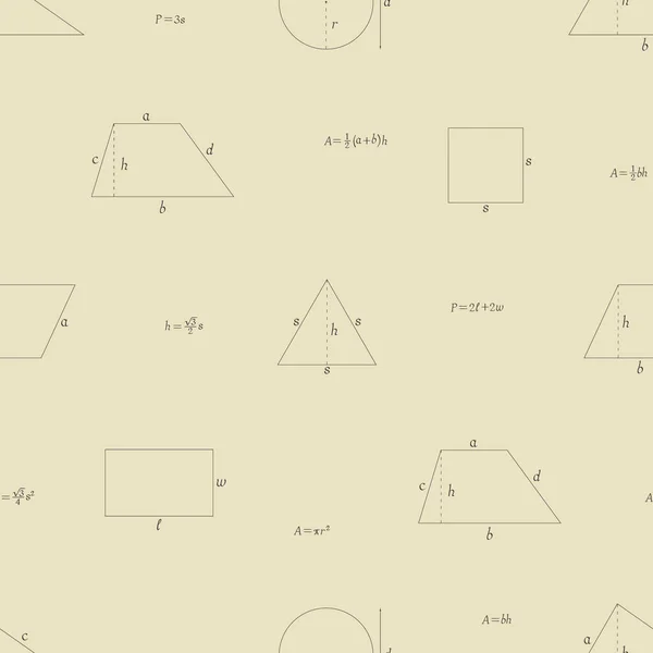 Nahtloses Muster Mit Geometrischen Figuren Und Formeln — Stockvektor