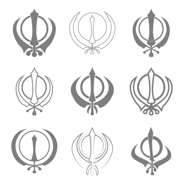 シーク教のシンボルで設定されたベクトルアイコン Khanda — ストックベクタ