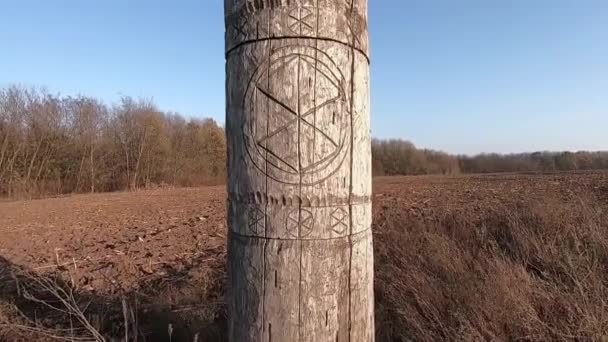 Wooden Idol Slavic God Perun Background Blue Sky — Stock Video