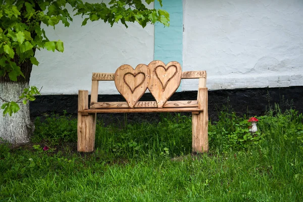 Homemade Wooden Bench Back Shape Hearts Your Design — Stock Photo, Image