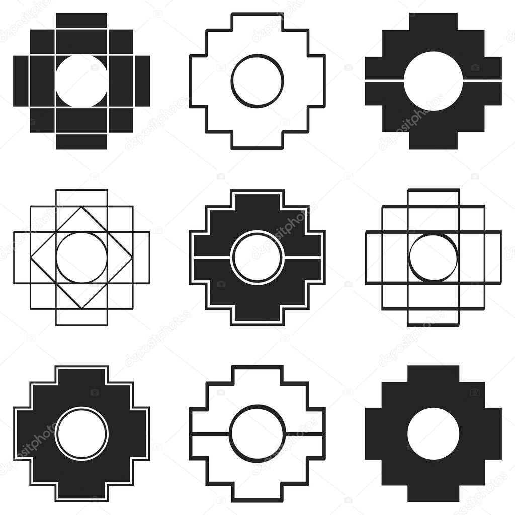 vector icons set with Inca Cross Chakana for your design