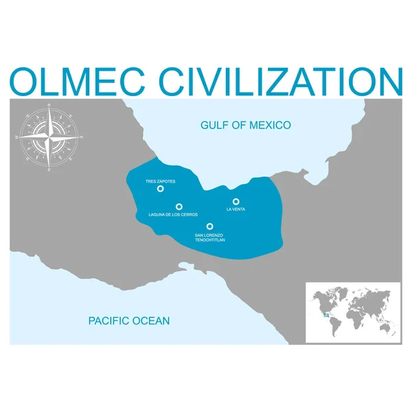 Mapa Vectorial Con Corazón Civilización Olmeca Para Diseño — Vector de stock