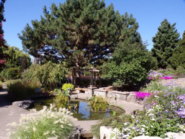 Yaz, yatay, gölet ve ağaçlar