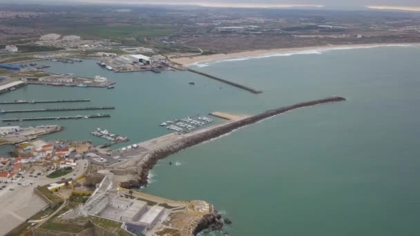 Peniche Portekiz Yukarıdan Liman Fort Güzel Bir Görünüm Havadan Görüntüleri — Stok video