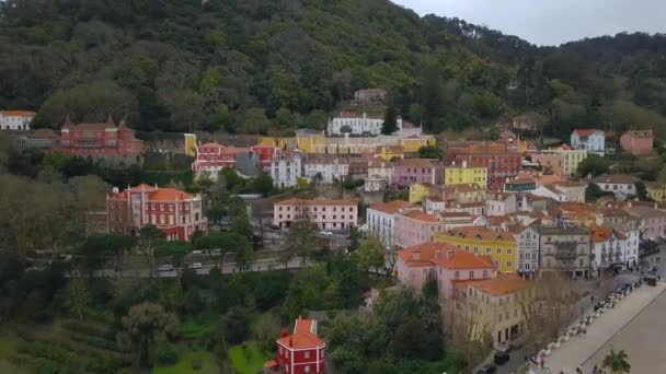Sintra Portekiz Yukarıdan Güzel Bir Görünüm Sintra Ulusal Sarayı Üstte — Stok video