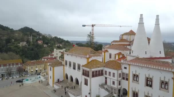 Prachtig Uitzicht Van Boven Sintra Portugal Het Nationaal Paleis Van — Stockvideo