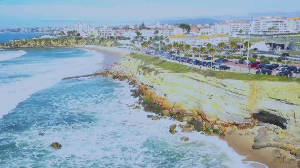 Aerial Drone View Atlantic Coast Tracking Drone Shot Waves Hitting — Stock Video