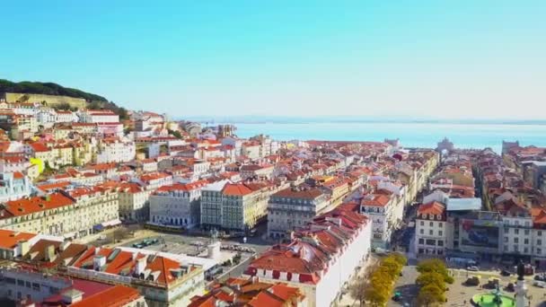 Vista Aérea Panorámica Lisboa Hermoso Día Verano Casco Antiguo Cubiertas — Vídeos de Stock