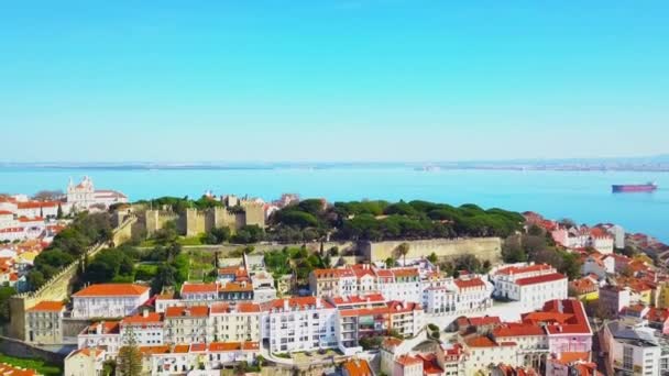 Panoramatický Pohled Lisabon Krásným Letním Dnem Staré Město Červené Střechy — Stock video
