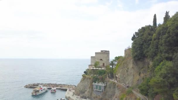 Letecký Pohled Itálie Hory Ligurské Moře Cinque Terre Monterosso Mare — Stock video