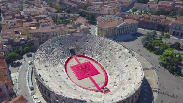 Panoramisch Uitzicht Vanuit Lucht Arena Verona Italië Drone Zweeft Boven — Stockvideo