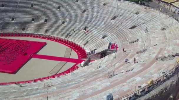Panoramisch Uitzicht Vanuit Lucht Arena Verona Italië Drone Vliegt Arena — Stockvideo