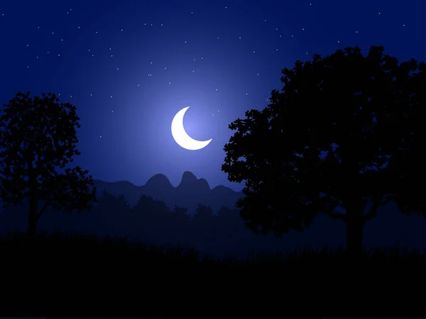 Ilustração Visão Noturna Com Silhueta Árvore Céu Noturno — Fotografia de Stock