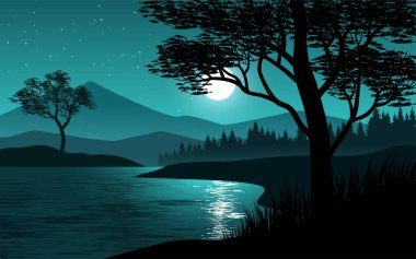 Beautiful night in forest with river