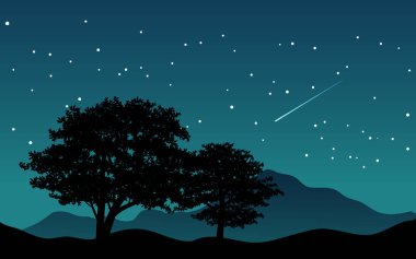 Gece gökyüzü ve ağaçlar siluette