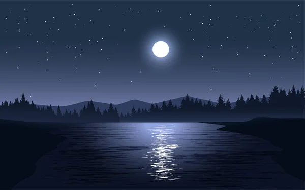 Gölün üzerinde dolunay olan güzel bir gece.