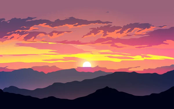 Δραματικό Ηλιοβασίλεμα Πάνω Από Βουνό — Διανυσματικό Αρχείο