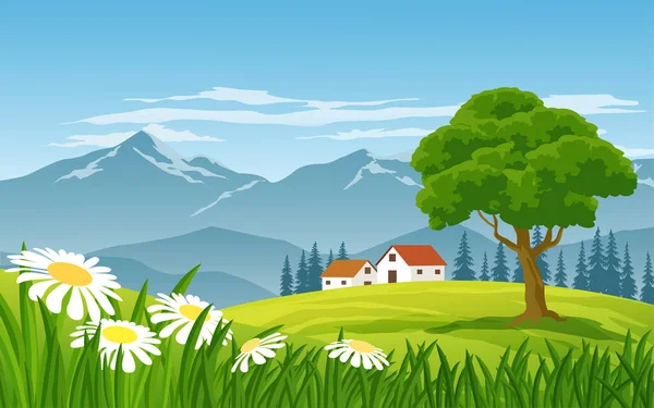 Beautiful Countryside Scenery Mountains — Stock Vector