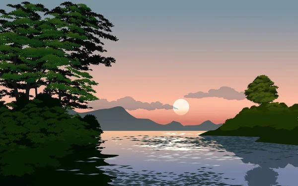 Atardecer Del Río Ilustración Naturaleza — Vector de stock