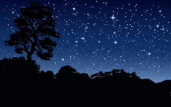Orman vektör manzarasında yıldızlı bir gece