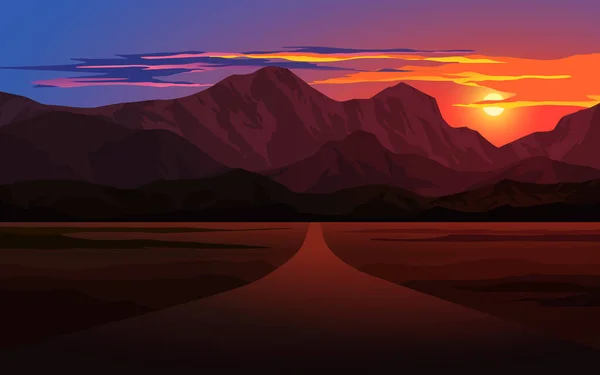 Camino Vacío Montaña Atardecer — Vector de stock