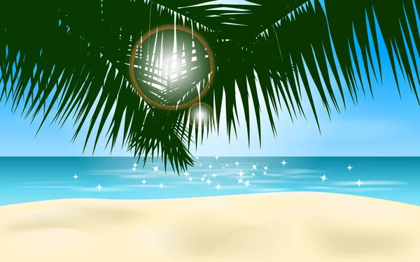 Tropické Pláže Pozadí Palmovým Listem Sunburst — Stockový vektor