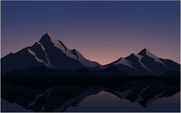 Montaña Lago Por Noche Ilustración — Vector de stock