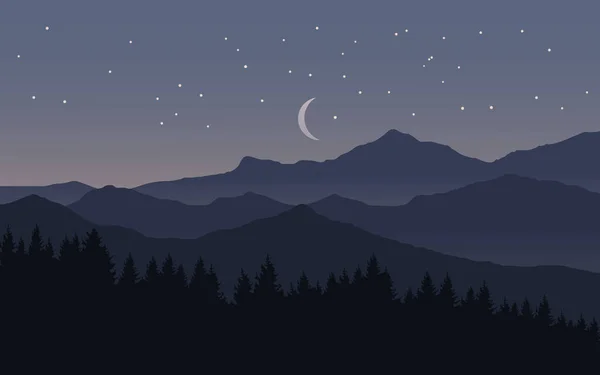 Montagne Forêt Pins Paysage Nocturne — Image vectorielle