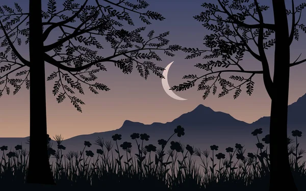 Ağaç silueti ve dağla güzel bir gece.
