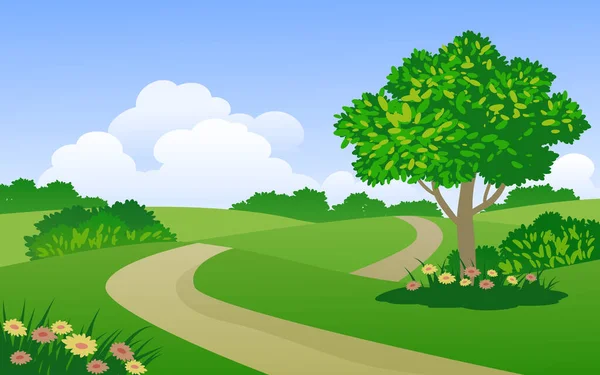 Meadow Landscape Road Countryside — 스톡 벡터