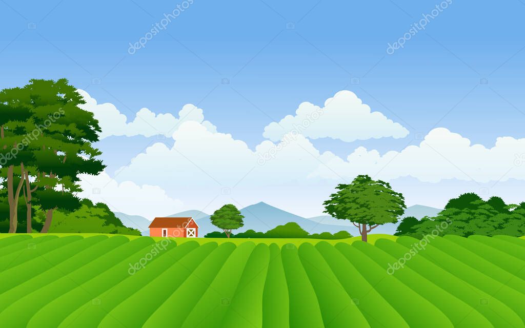 Beautiful countryside with house and farmland