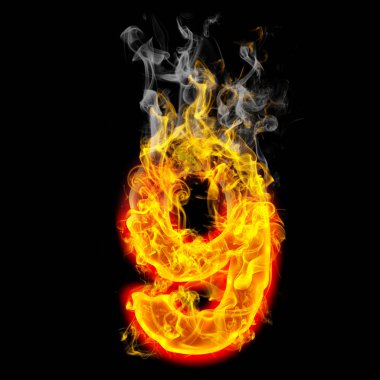 Dokuz yanıyor siyah arka plan üzerine numara