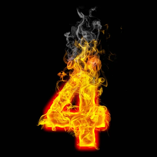 Number Four Fire Black Background — Stock Photo, Image