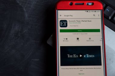 Bekasi, West Java, Endonezya. 18 Kasım 2018: Economic Times: piyasa haberleri dev app akıllı telefon ekranında. Ekonomik kere kez Internet Limited tarafından geliştirilen bir freeware web tarayıcıdır