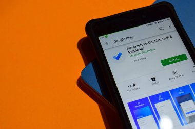 Bekasi, West Java, Endonezya. 9 Ocak 2019: Microsoft To-Do: liste, hatırlatma görev ve dev app akıllı telefon ekranında. Microsoft Corporation tarafından geliştirilen bir ücretsiz web tarayıcısı Microsoft To-Do vardır