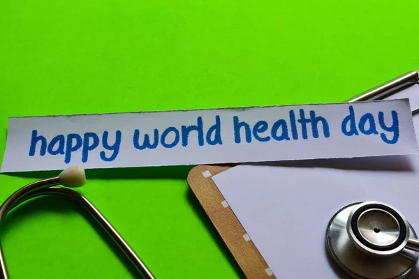 Szczęśliwy Światowy Dzień Zdrowia Opieki Zdrowotnej Koncepcja Inspirację Zielonym Tłem — Zdjęcie stockowe