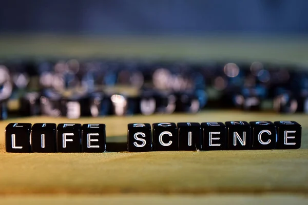 生命科学概念木块在桌子上 模糊背景下的个人发展 教育和激励观念 — 图库照片