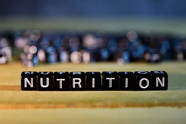 Konsep Blok Kayu Nutrition Atas Meja Dengan Pengembangan Pribadi Konsep — Stok Foto