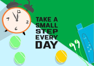 Her gün küçük bir adım. Fitness motivasyon tırnak. Spor kavram. Vektör çizim Eps. 10