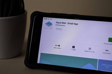 Bekasi, Batı Java, Endonezya. 5 Nisan 2019: Aqua mail-akıllı telefon ekranında e-posta uygulaması geliştirme uygulaması. E-posta uygulaması MobiSystems tarafından geliştirilen bir Freeware web tarayıcısıdır